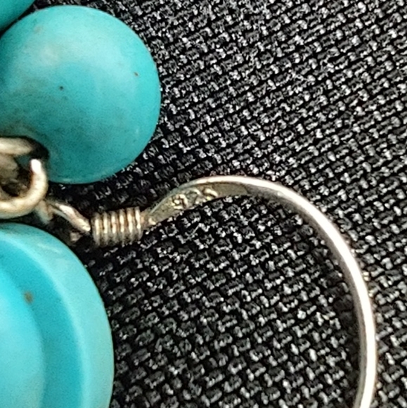 Sterling Silver/Turquoise Howlite Cluster Dangle Earrings - Picture 4 of 4